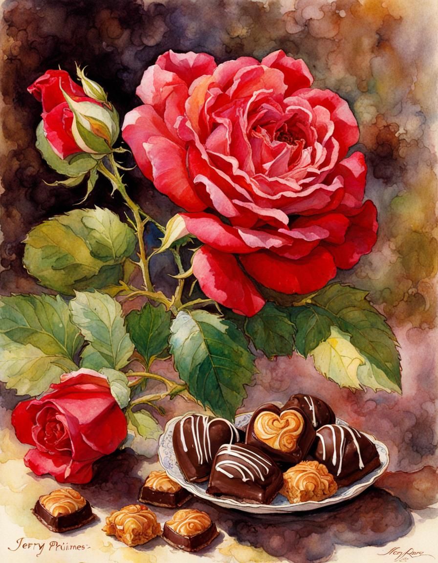 Roses and pralines for valentines day  by @AI-Lover