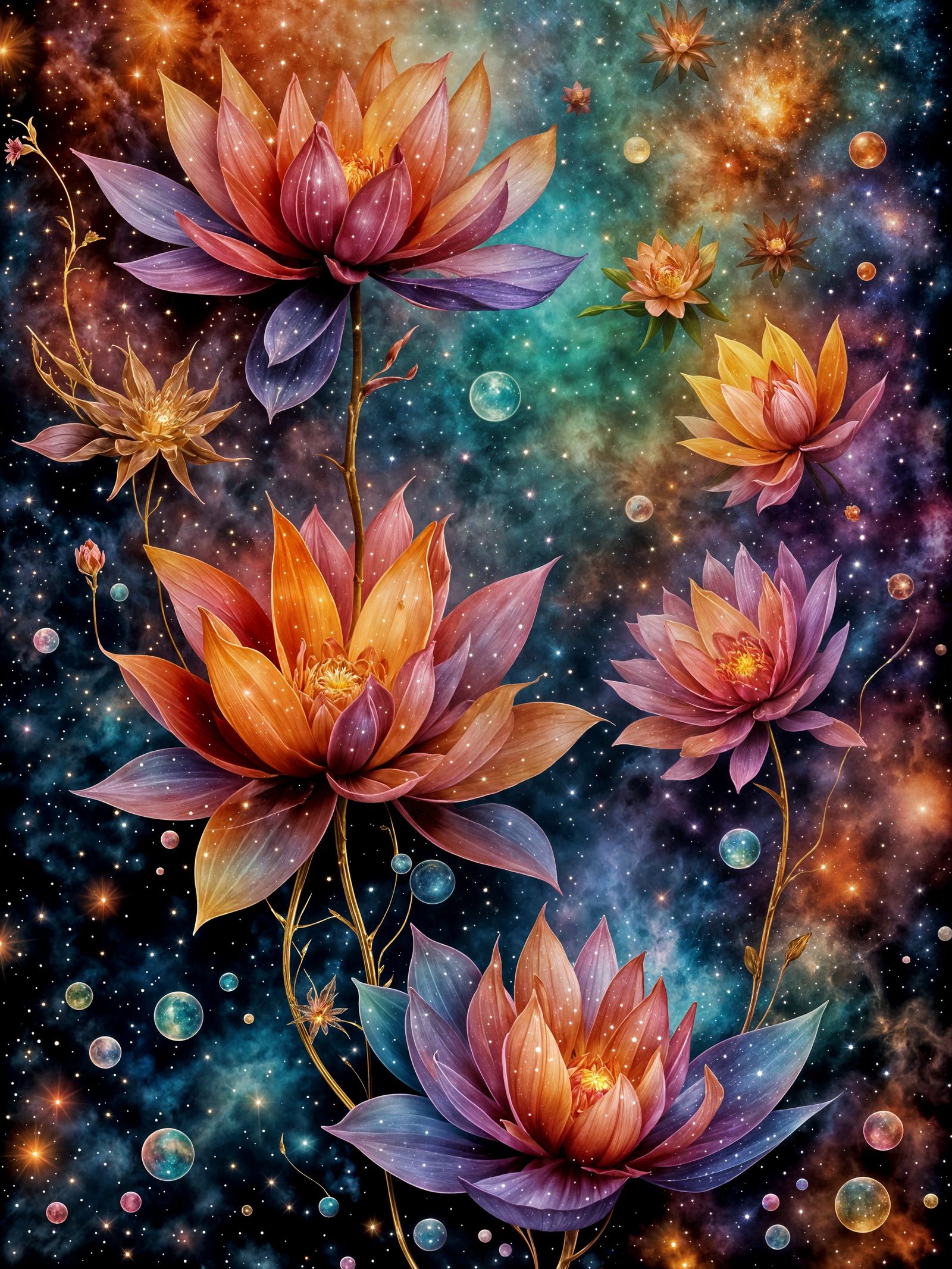 <lora:PR AlcoholWCGlass:1.0> A breathtaking celestial galaxy nebula filled with vibrant blossoming cosmic ...  by @g r r c