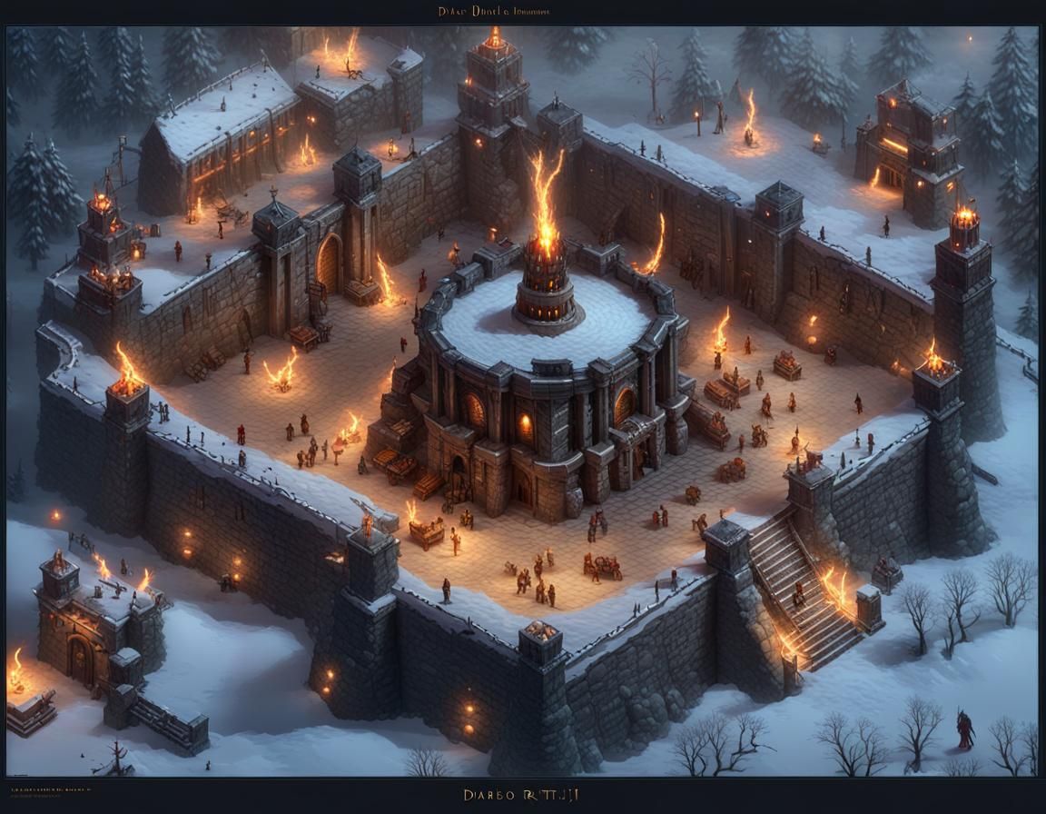 Diablo II Resurrected style. Isometric map. Dark fantasy. Windy and ...