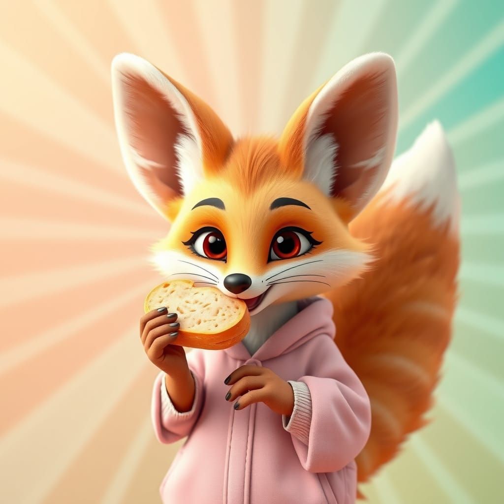 Adorable Fennec Fox Eating Milk Bread in 3D Style
