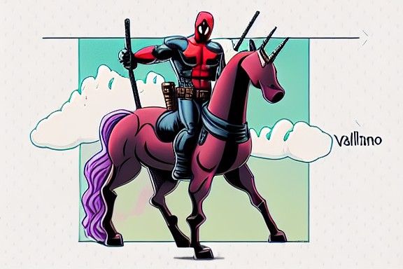 deadpool riding unicorn