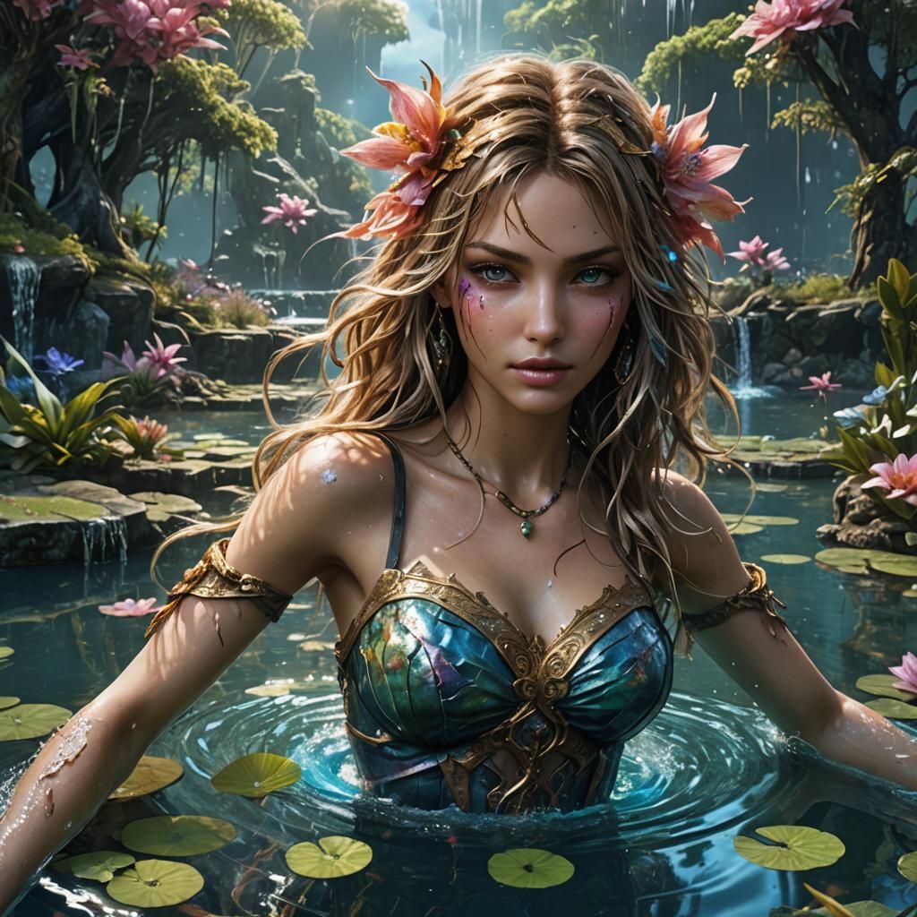 Water Nymph in Final Fantasy Landscape