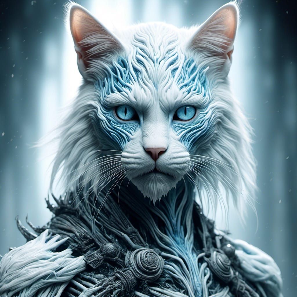 <lora:white hybrids:1.0> portrait of a cat, White Walker hybrid