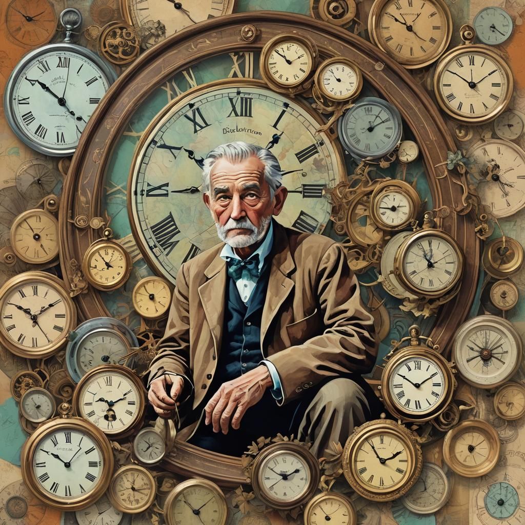 An old unusual man,  collector,  and his collection of antiq...