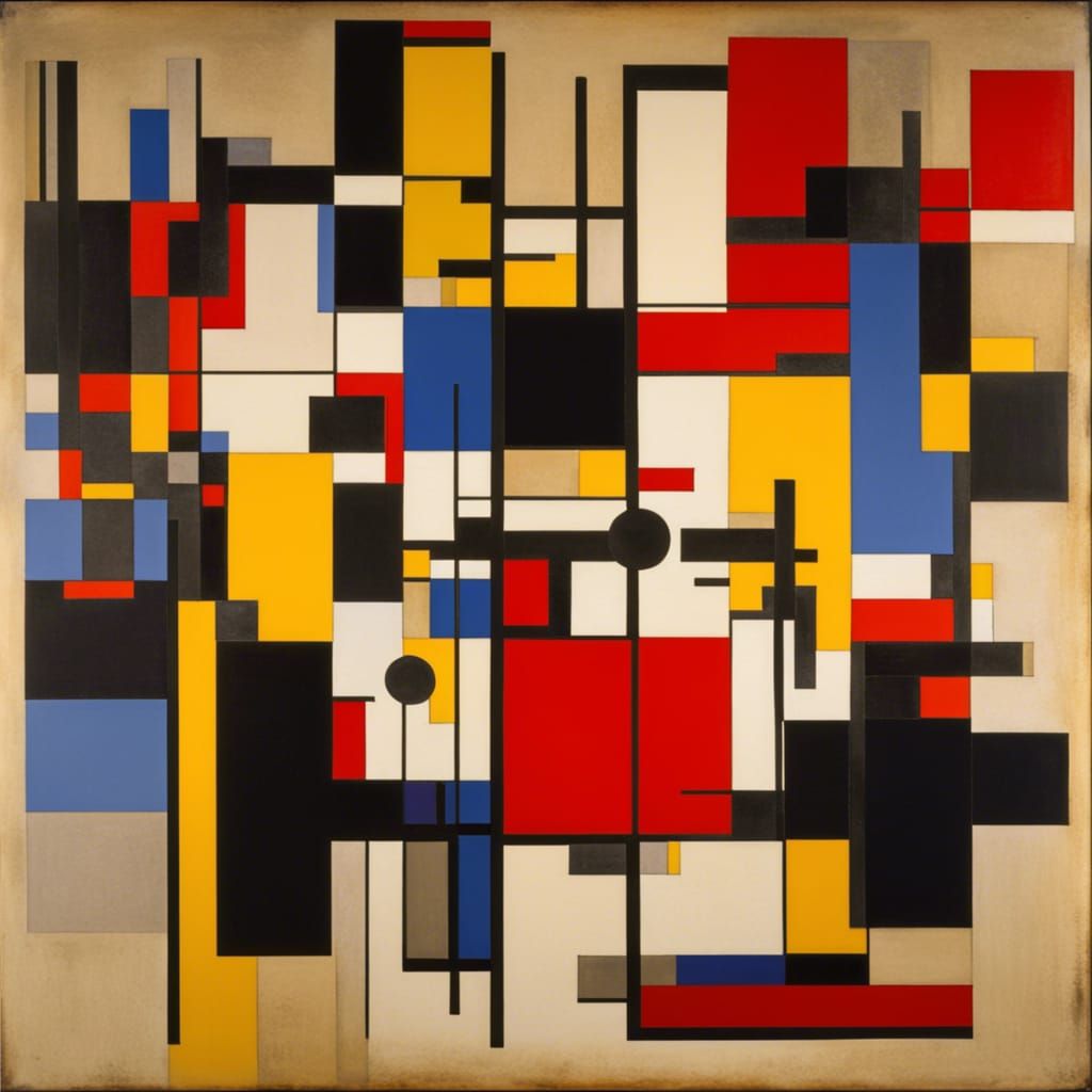 Art by Piet Mondrian, a lively jazz club, geometric abstraction of ...