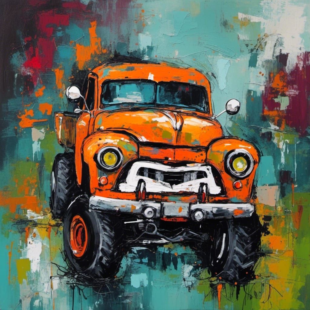 Original abstract art painting, Abstract art painting, Monster Truck Modern painting inspired by Tom Fedro <lora:Modern Abstract:1.0>