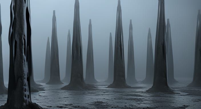 Surreal Black Bone Totems in Dark Abstract Horror