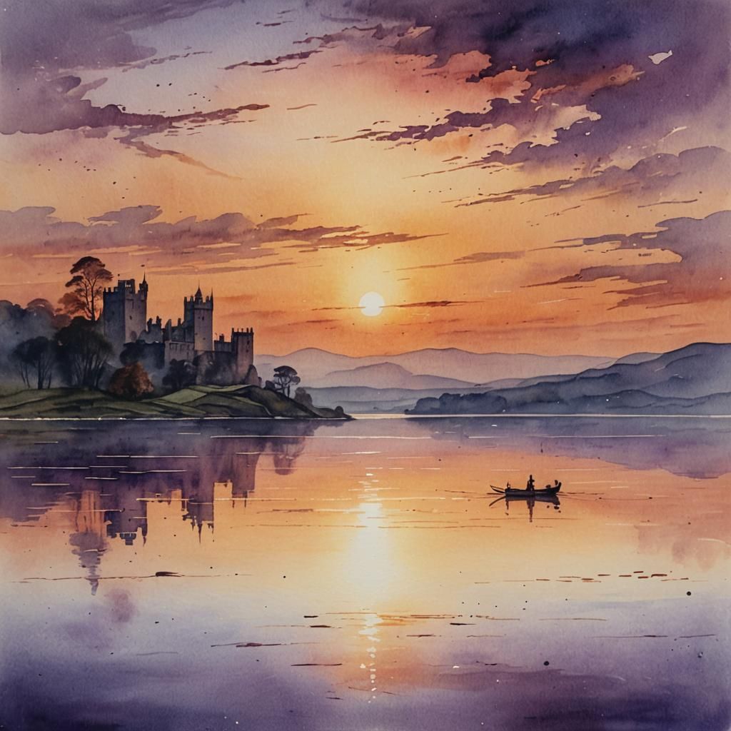 A lake, a distant castle.