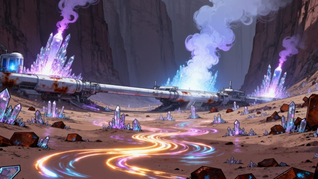 <lora:Crystal Rust V2:1.0> Portrait. a Crystalrust expanse filled with glowing crystals