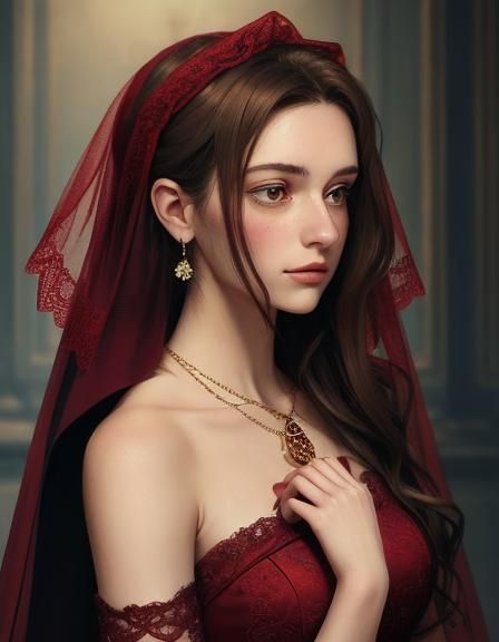 Girl in long maroon dress