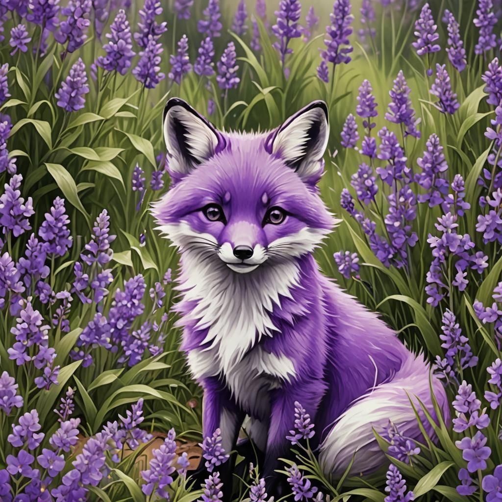 Cute Purple Fox in Lavender Forest