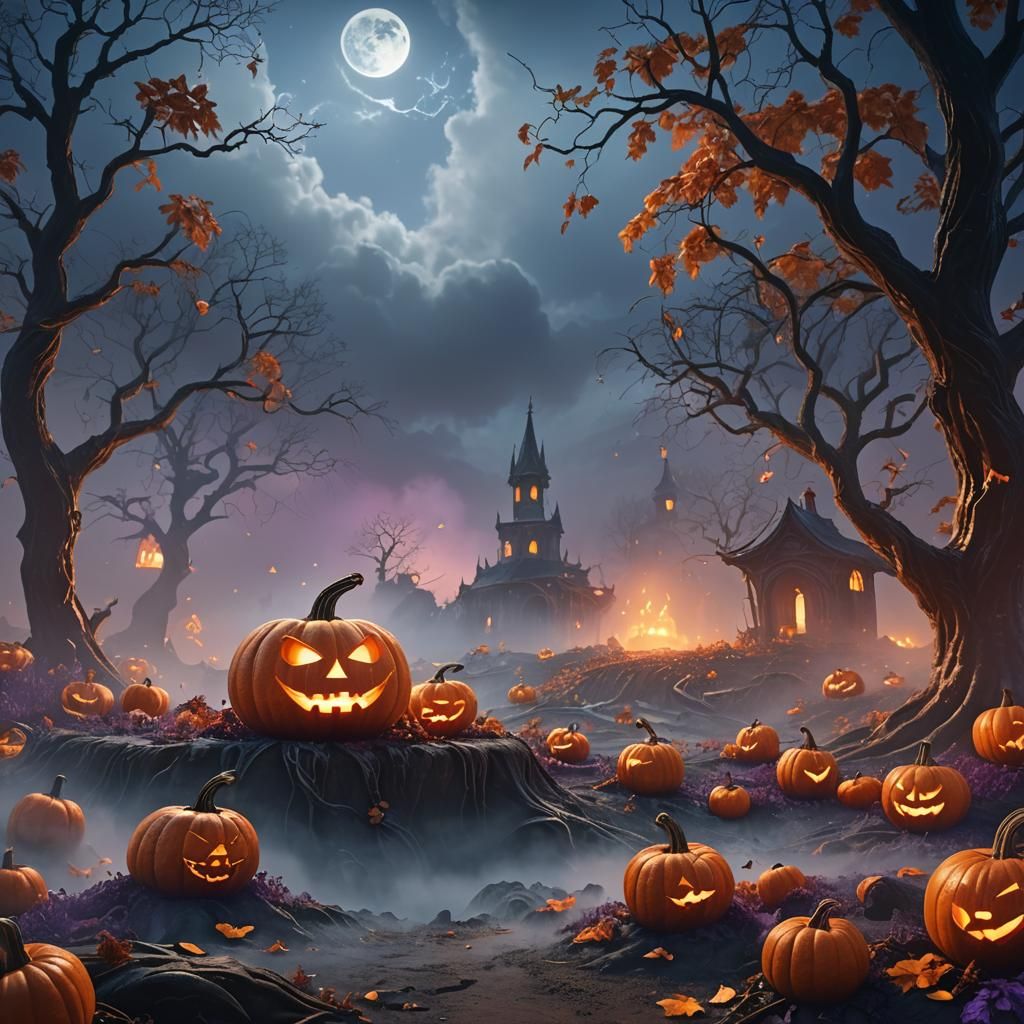 Ethereal Jack-o-Lantern in Surreal Dreamscape