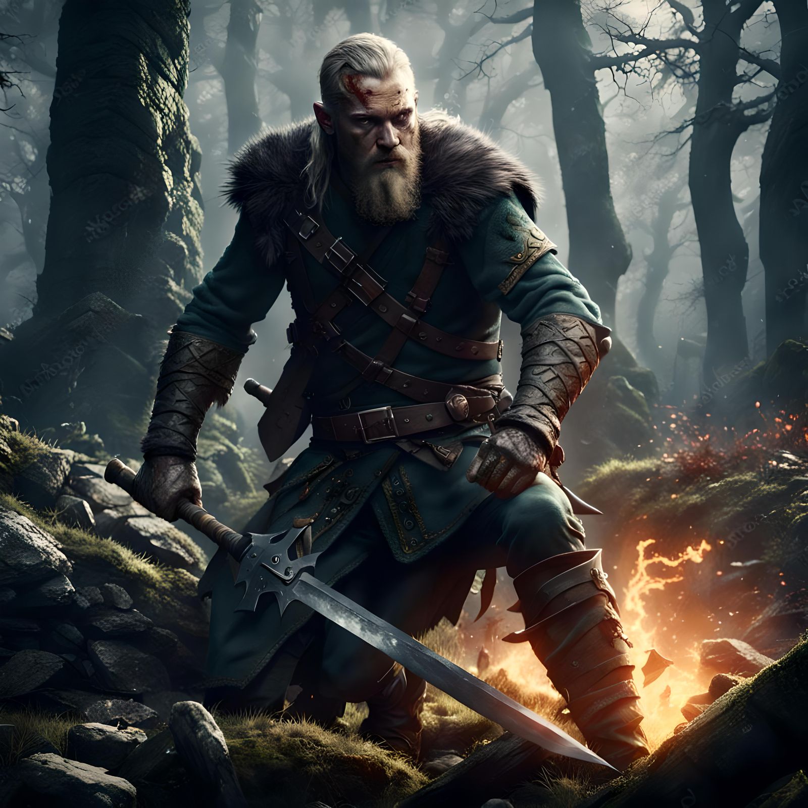 A male elvish viking rogue hunter severly wounded after battling a horde of monsters in the Forbidden ...  by @Damian Marshall Struwig