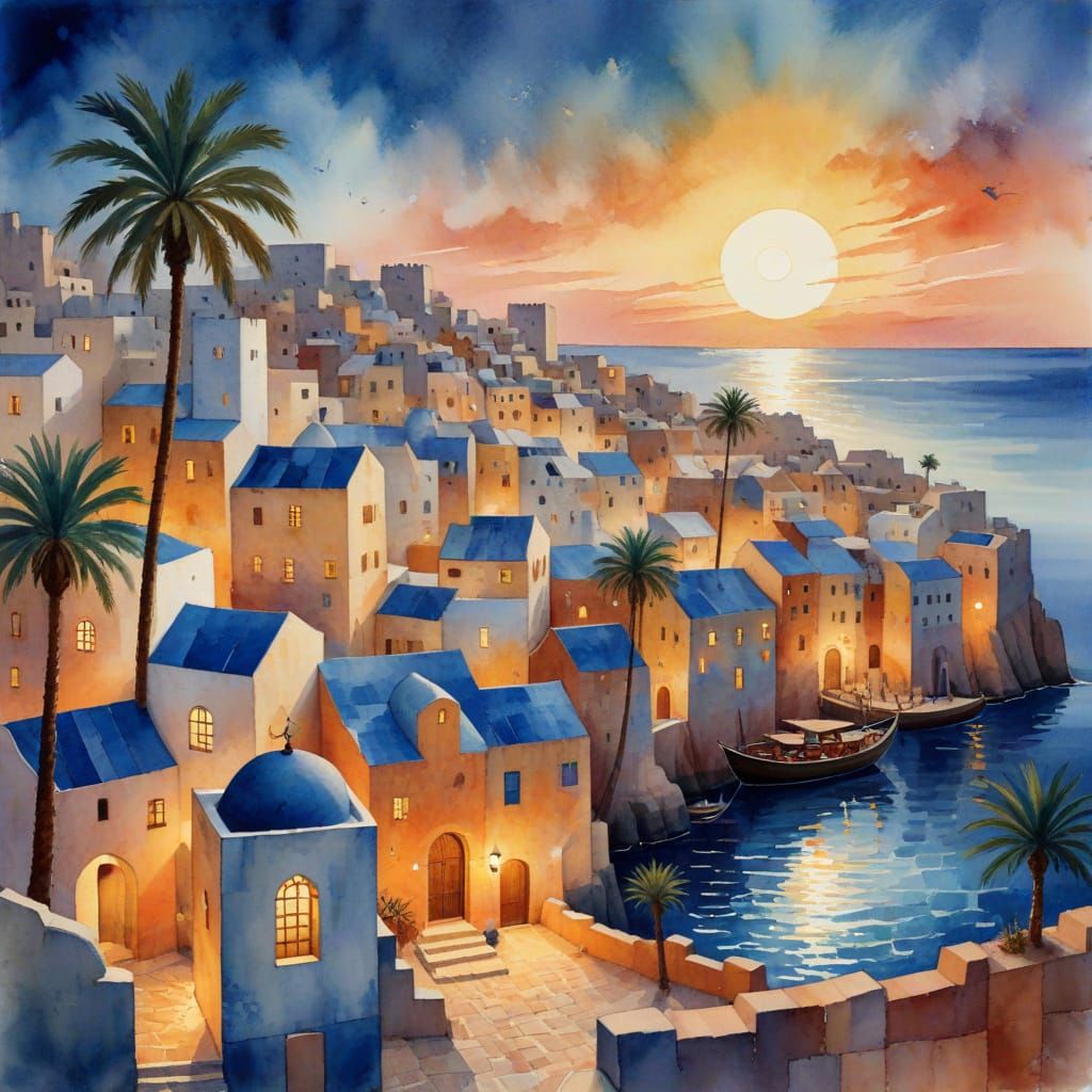 Twilight Medina Rooftops in Oil Pastel Style