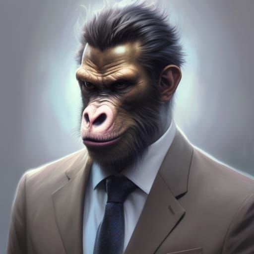 Ape in suit, 16D lighting, surreal fantasy art,16D detailed ...