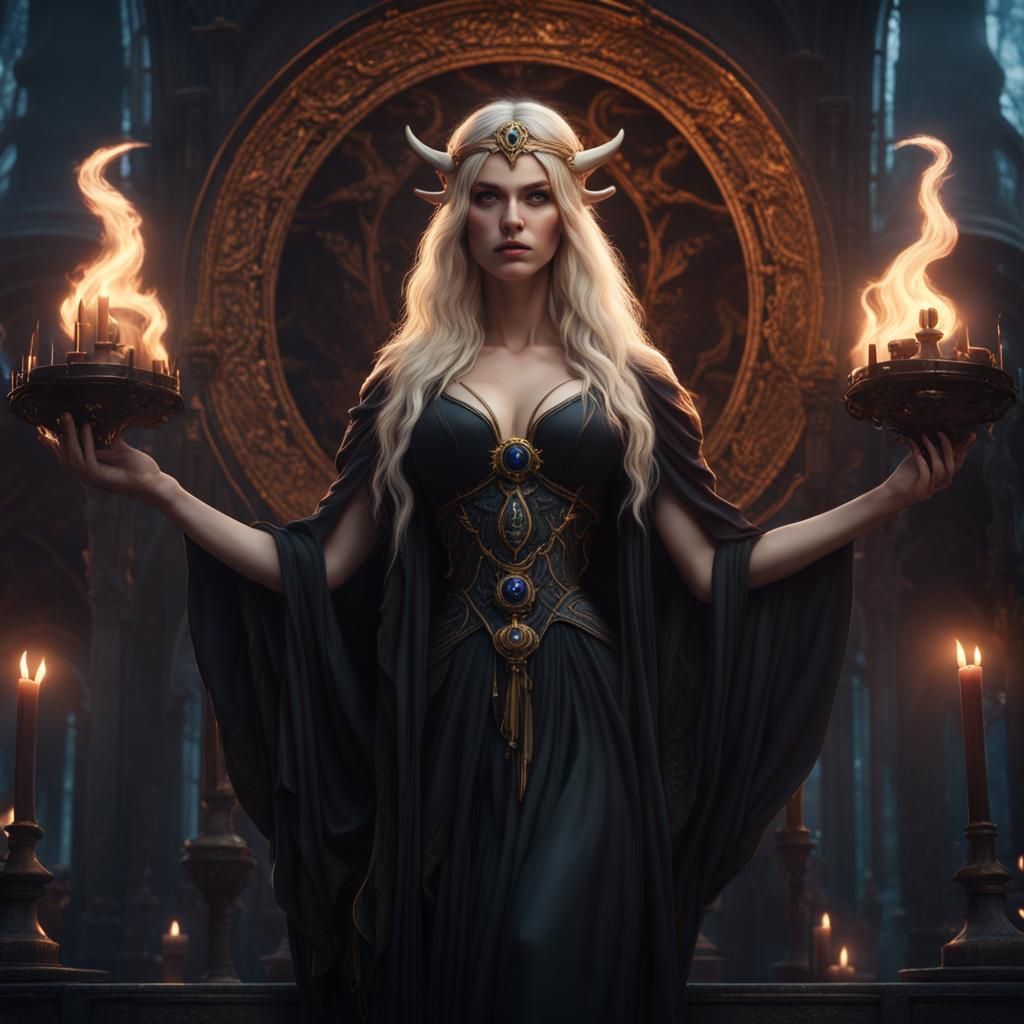 Blonde Beautiful Goddess of the Night wearing black robes Hecate - AI ...