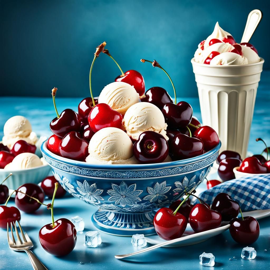 Cherries and ice-cream.
