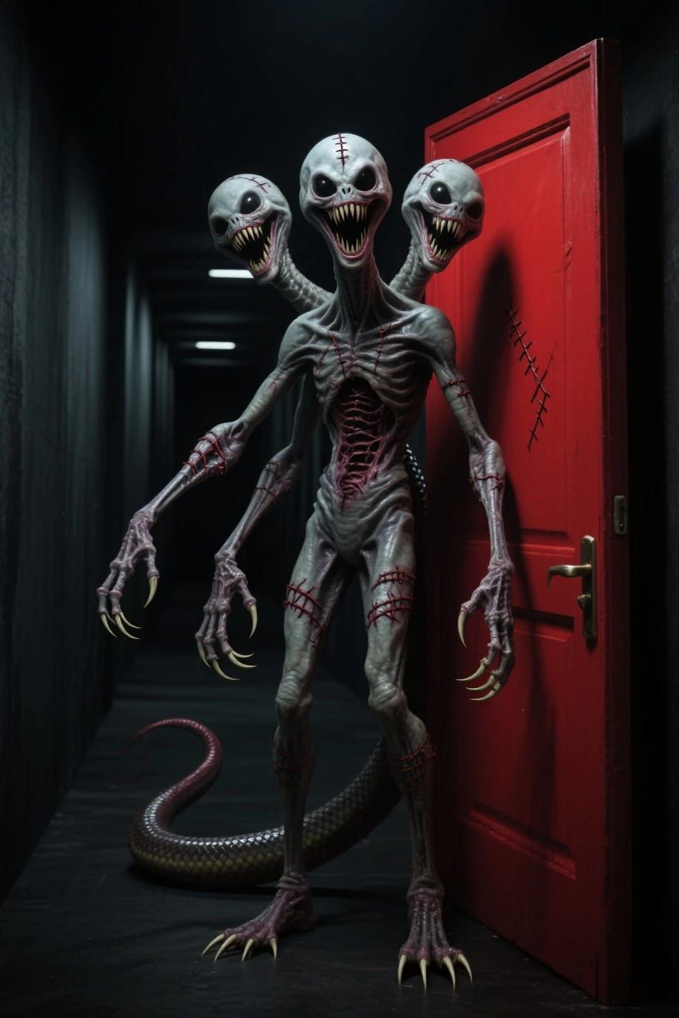 Creepy Evil tall lanky horrid and grotesque and menacing loo...