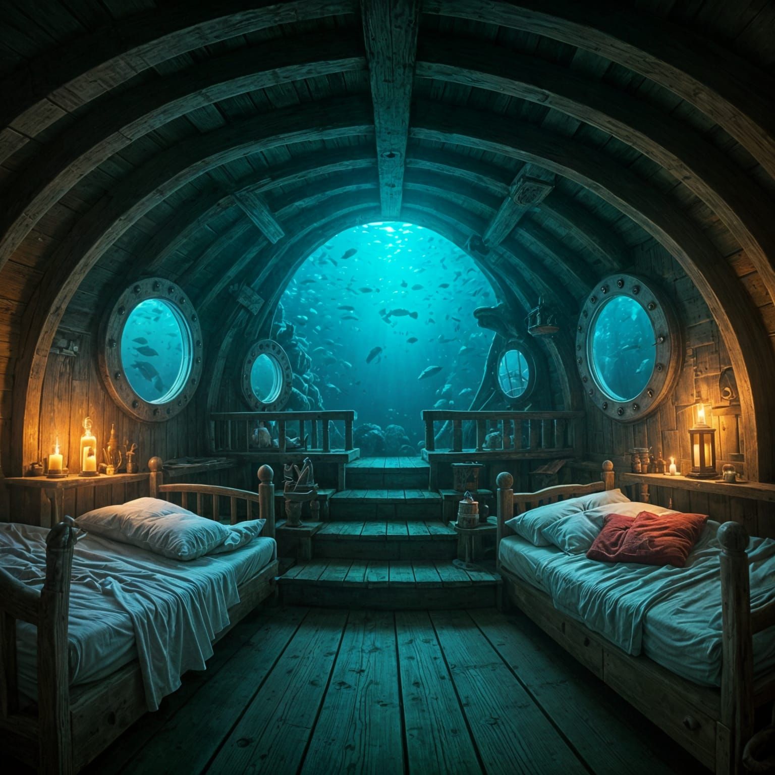 Old pirate ship repurposed as underwater inn.
  by @KomBib