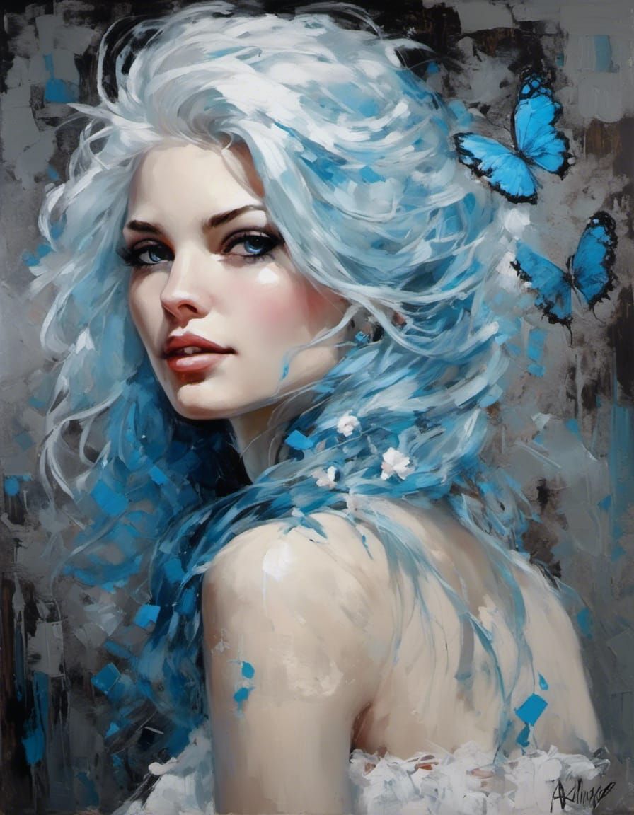 Blue Butterfly Girl - AI Generated Artwork - NightCafe Creator