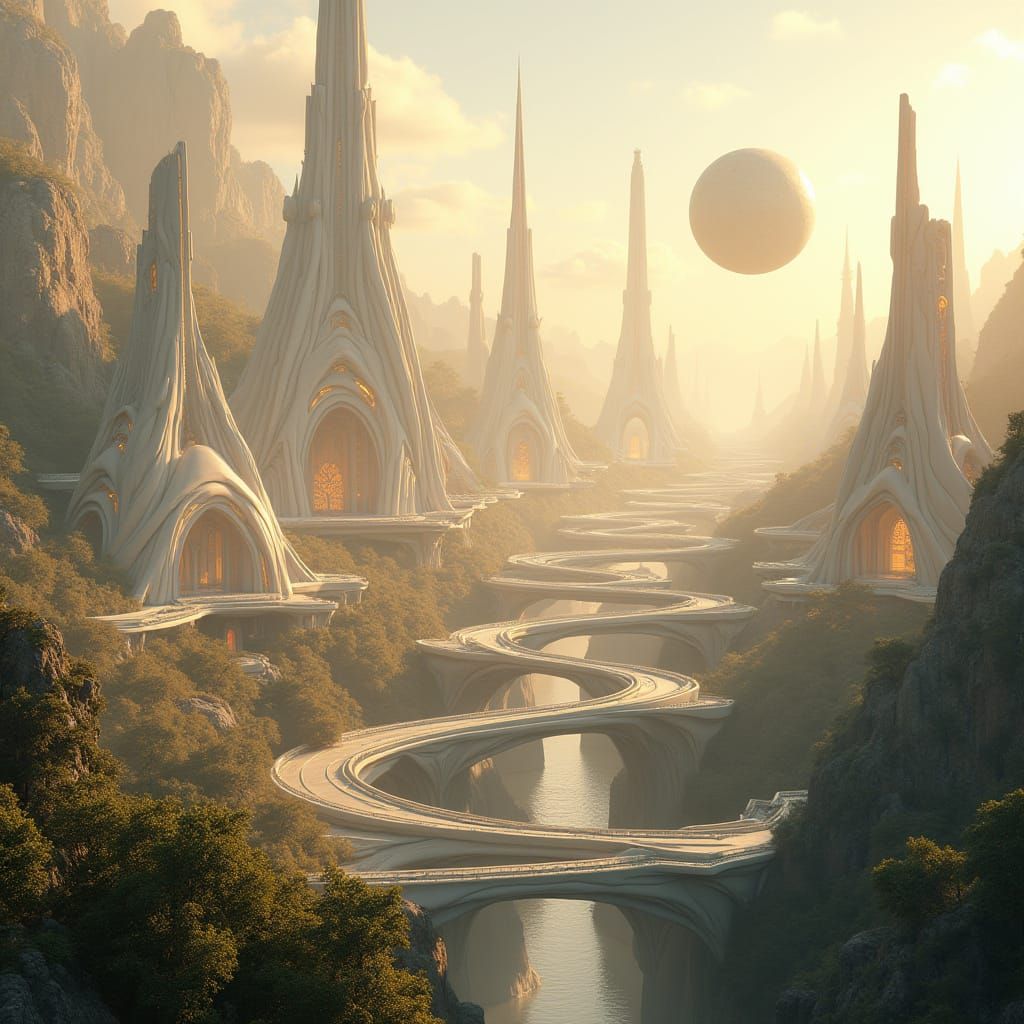 Ethereal Sacred Cityscape in Cyberpunk Aesthetic