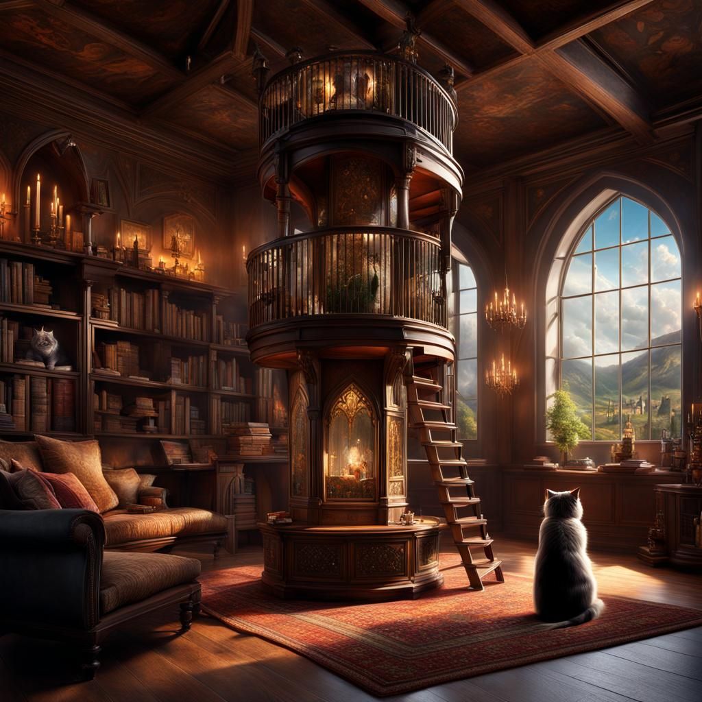 a cats play tower that looks like a Harry Potter castle in a castle ...