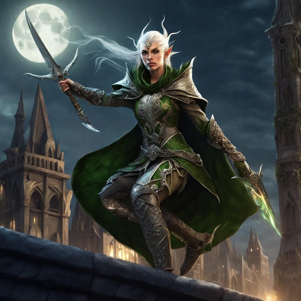 Silent Shadows Moonlit Rooftop Escapades of the Elven Rogue - AI ...