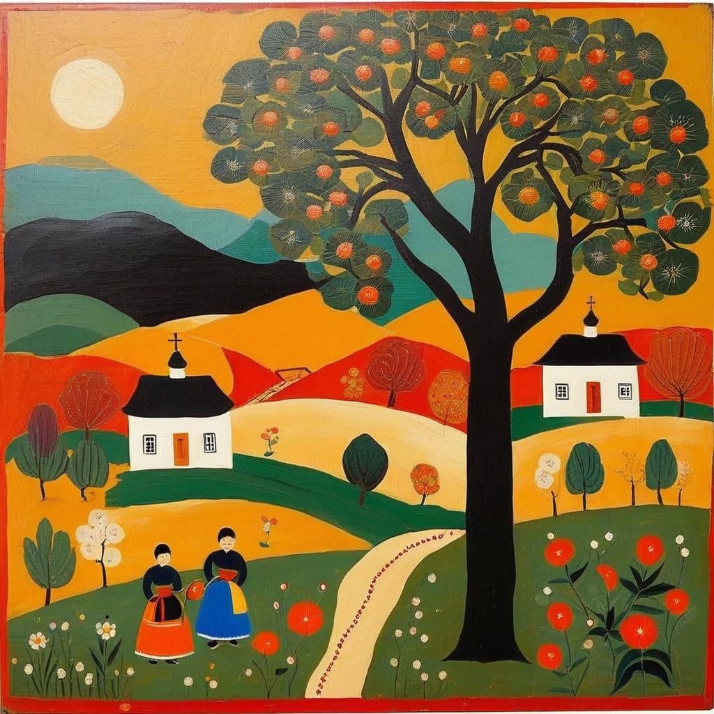 Folk Art Painting with Excellent Composition