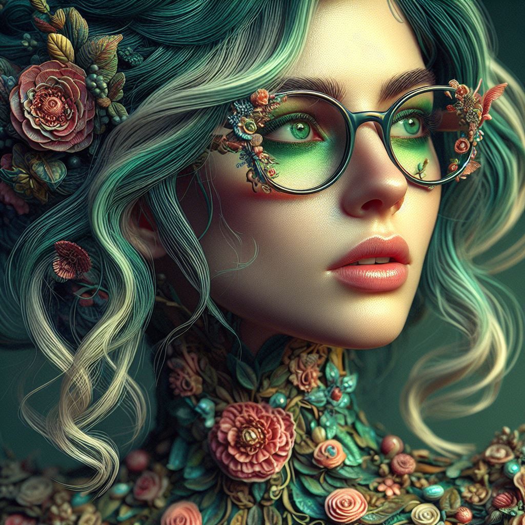 Beauty with green tinted hair