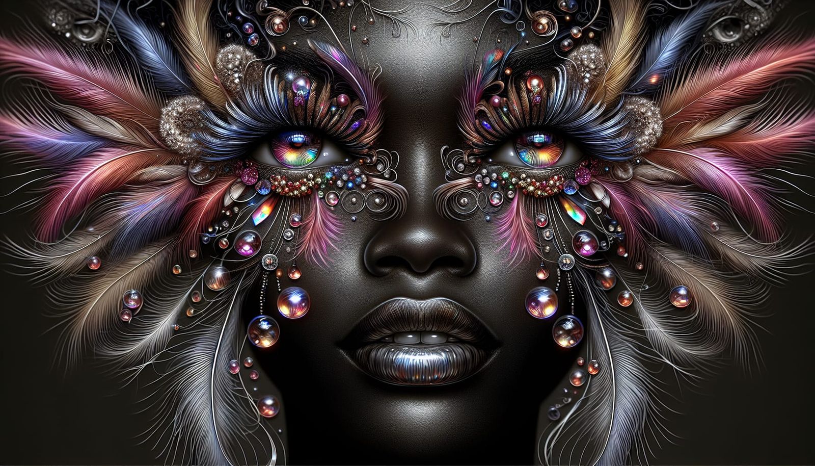 beautiful melanated woman with bohemian eyes, extremely deta...