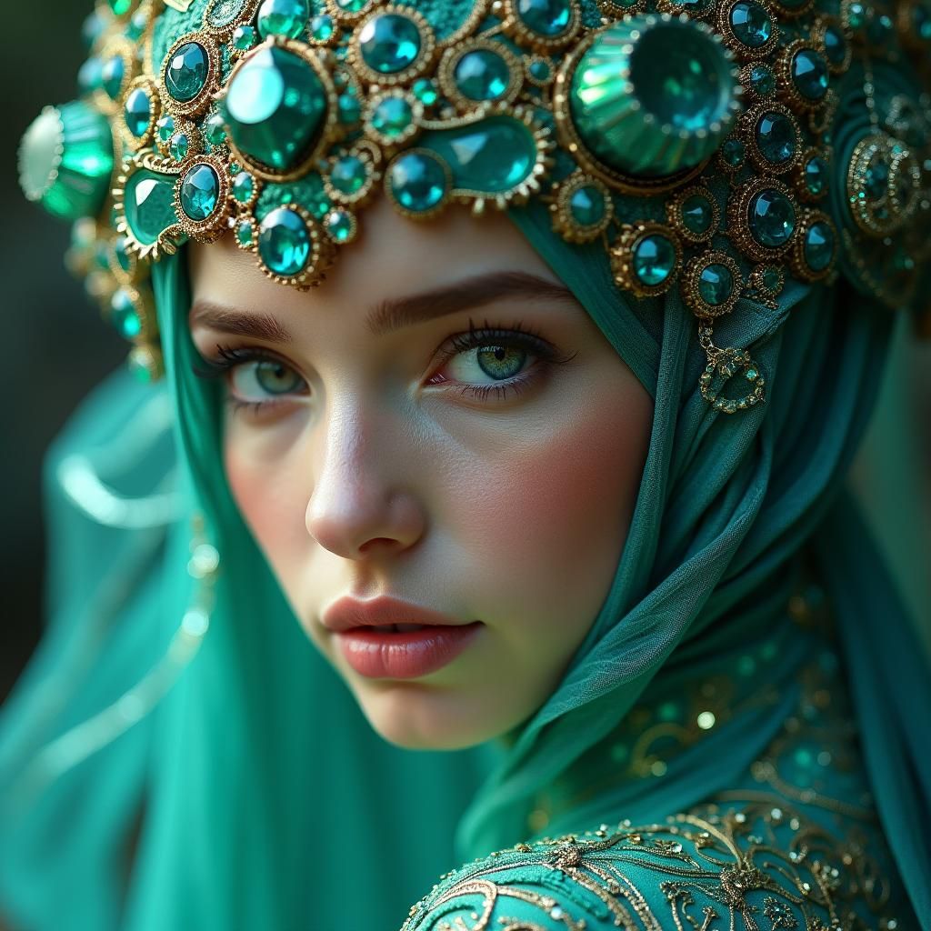 Hyperrealistic portrait of a beautiful woman wearing intrica...