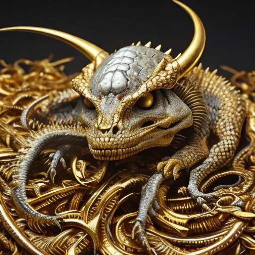  <lora:Boneyard DSv8:0.5>Dragon sleeping on a pile of gold