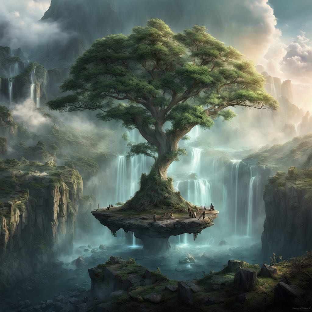 Floating Cliffside Oasis with Waterfalls 3