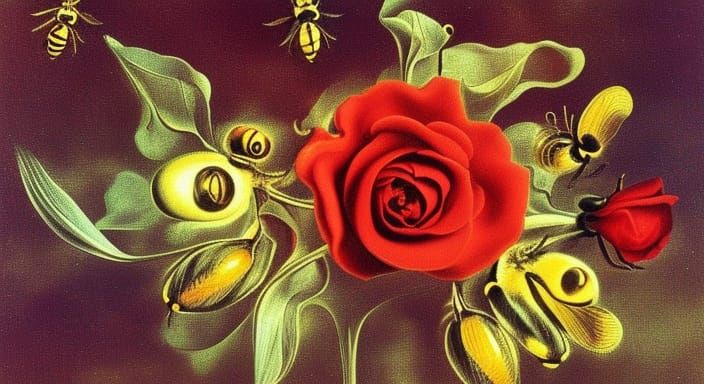enjoy lots & lots of bees
red roses  bees

 surealist  salva...