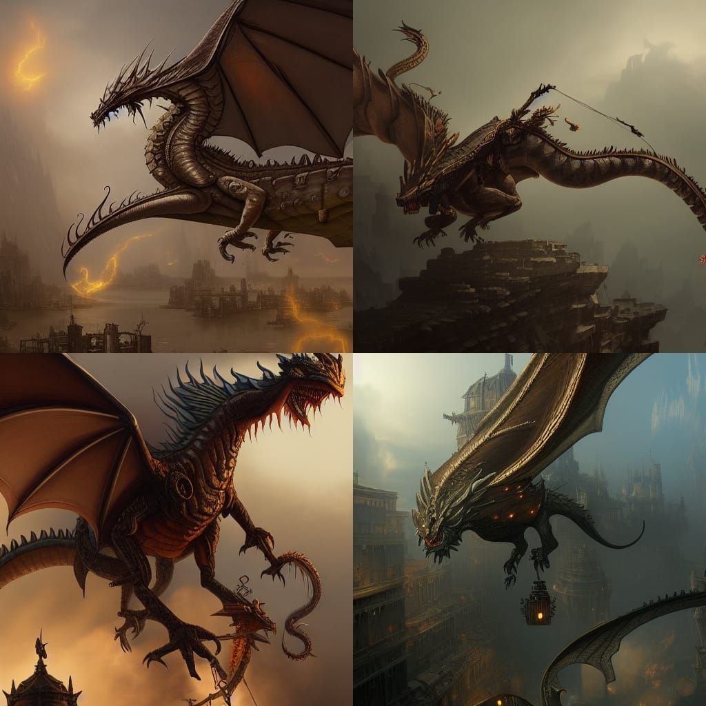 steampunk dragon by Greg Rutkowski intricately detailed hype...
