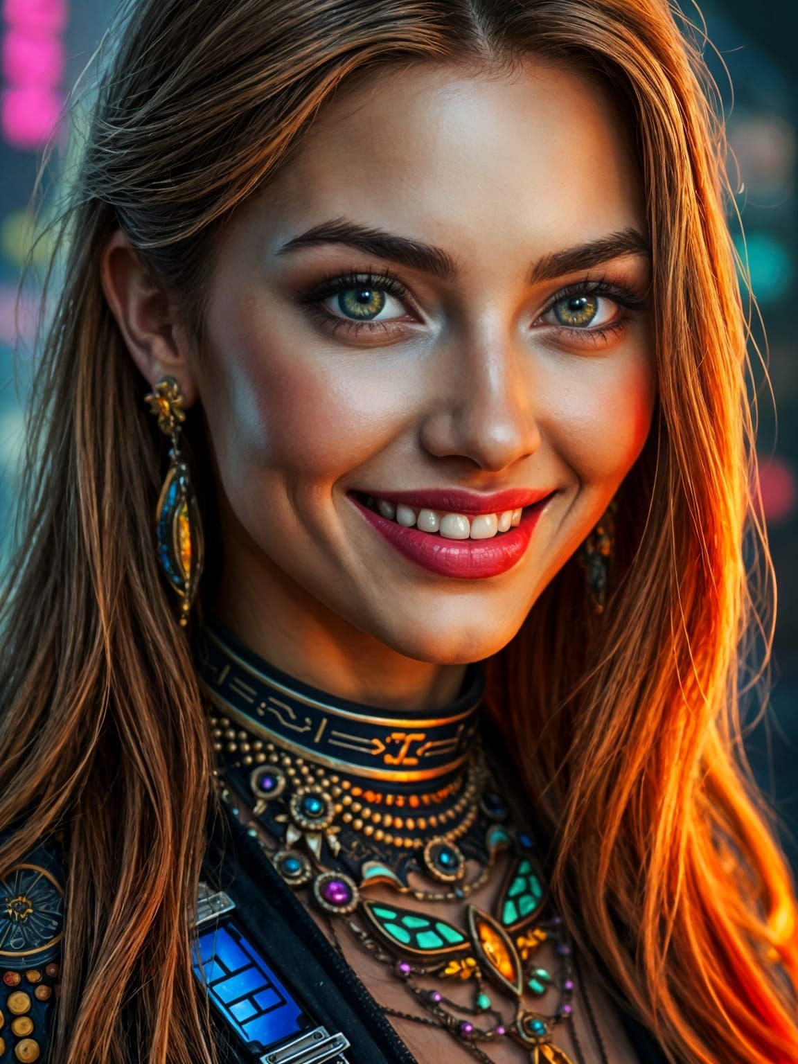 Hyperrealistic Cyberpunk Beauty with Intricate Details