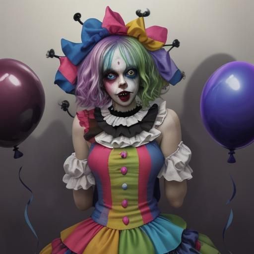 Female Clown lime green blue crazy eyes gothic art horror ballons ...