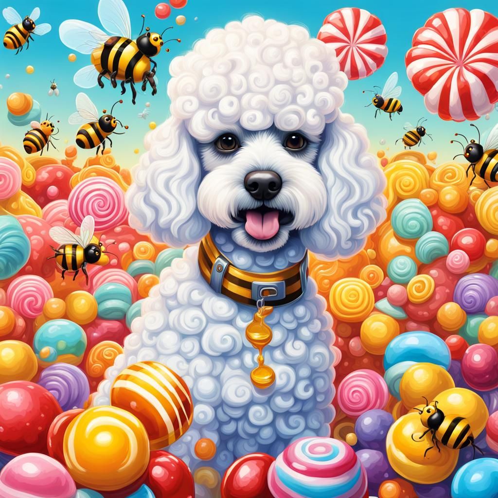 #white poodle #bees #fantastic #honey #candy #fantastic oilp...