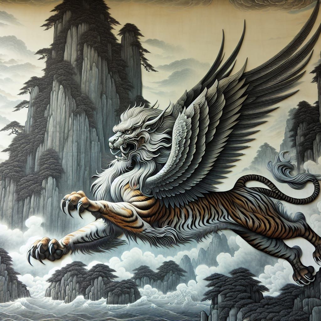 Qiongqi, a winged tiger, one of the Four Perils.
