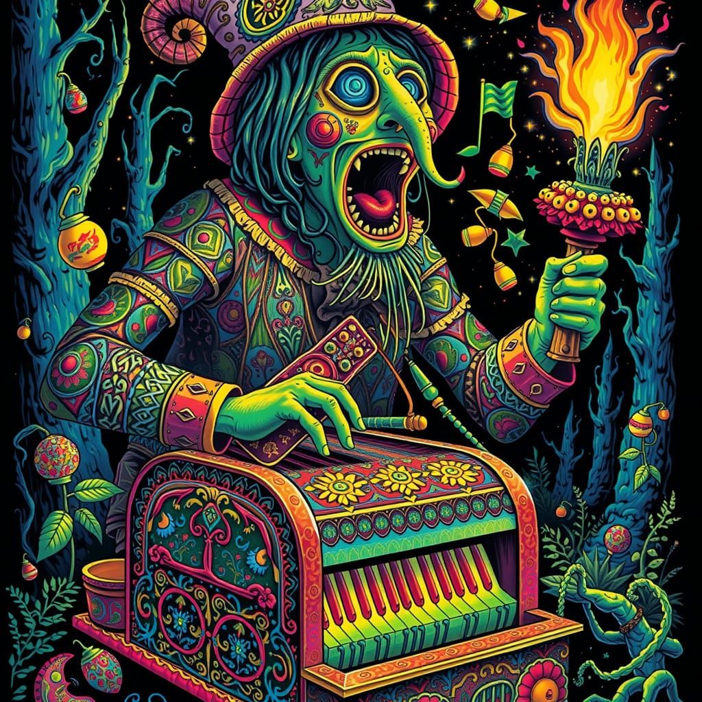 Psychedelic Grotesque Caricature in Dayglo Colors