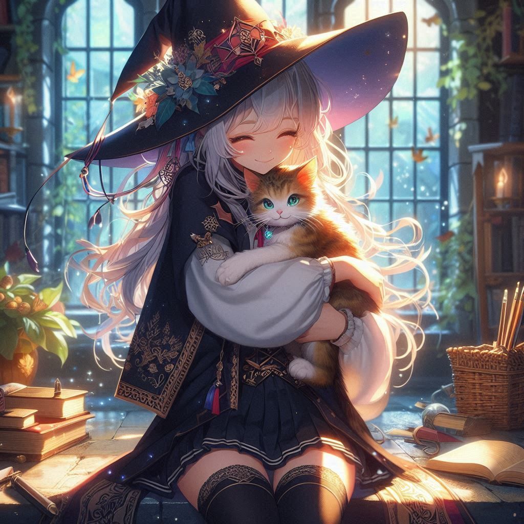 The witchcraft student first time with her familiaris  by @Piktor