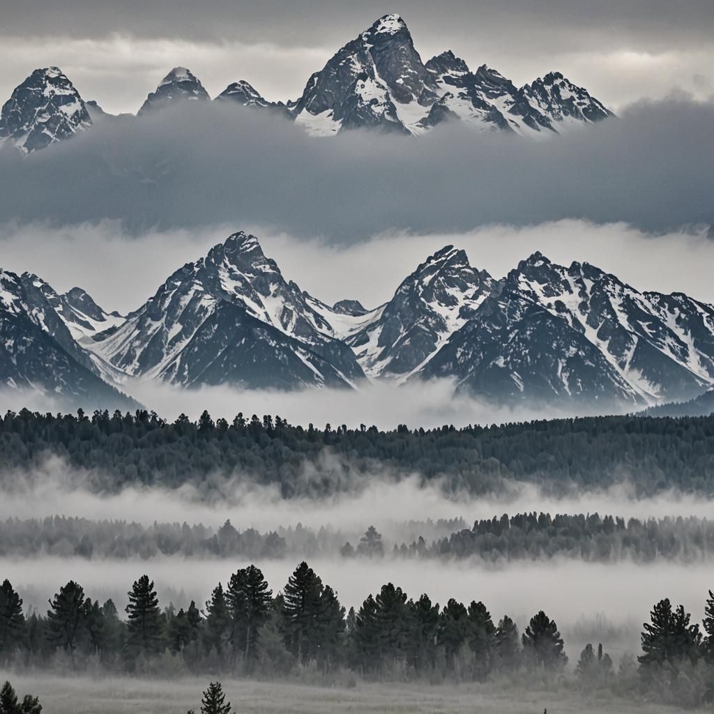Gorgeous Tetons Mountains in Mist