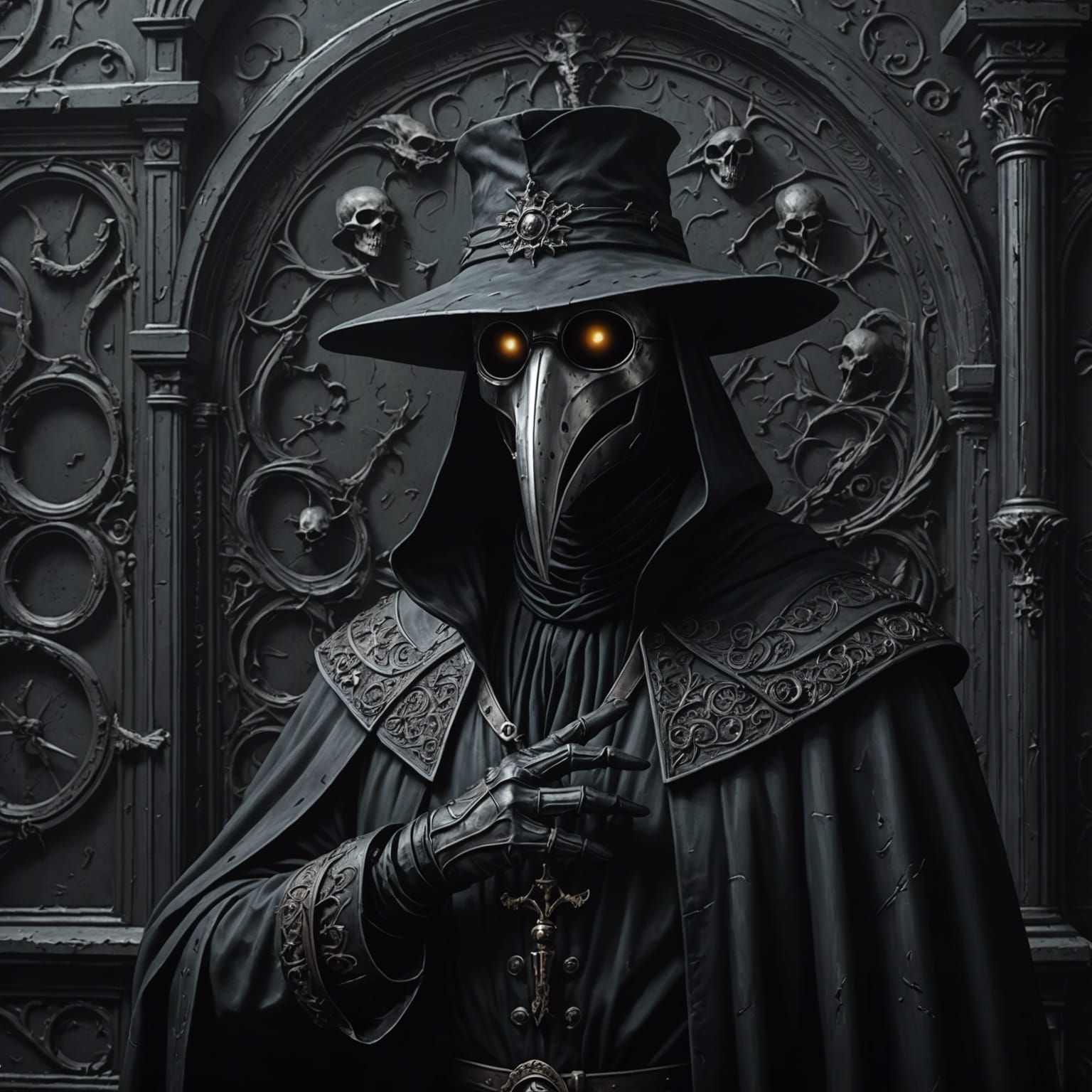 A scary black monochromatic plague doctor  by @undefined