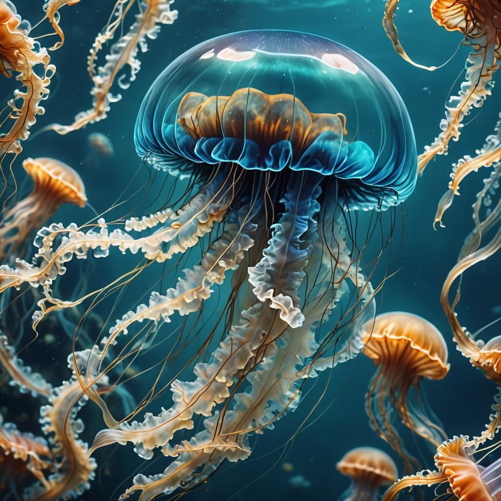 beautiful blue jellyfish  by @Argon