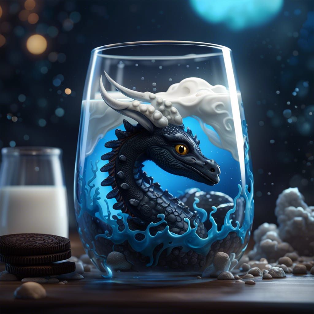 Oreo sea dragon in glass of milk
