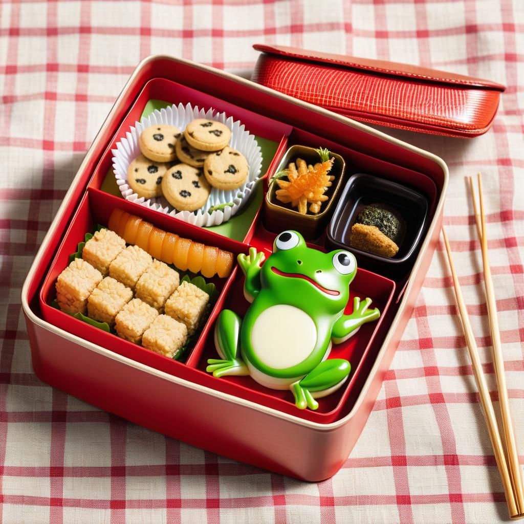 frog bento with cheese-fries and ant-cookies