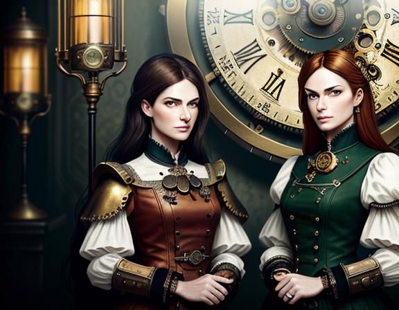 Two identical female twin sisters in identical uniforms, sta...