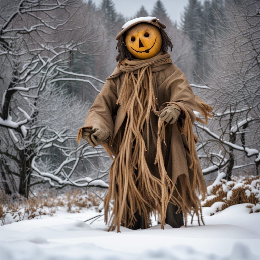 Scarecrow in the snow, feeling cold.  by @Simon C