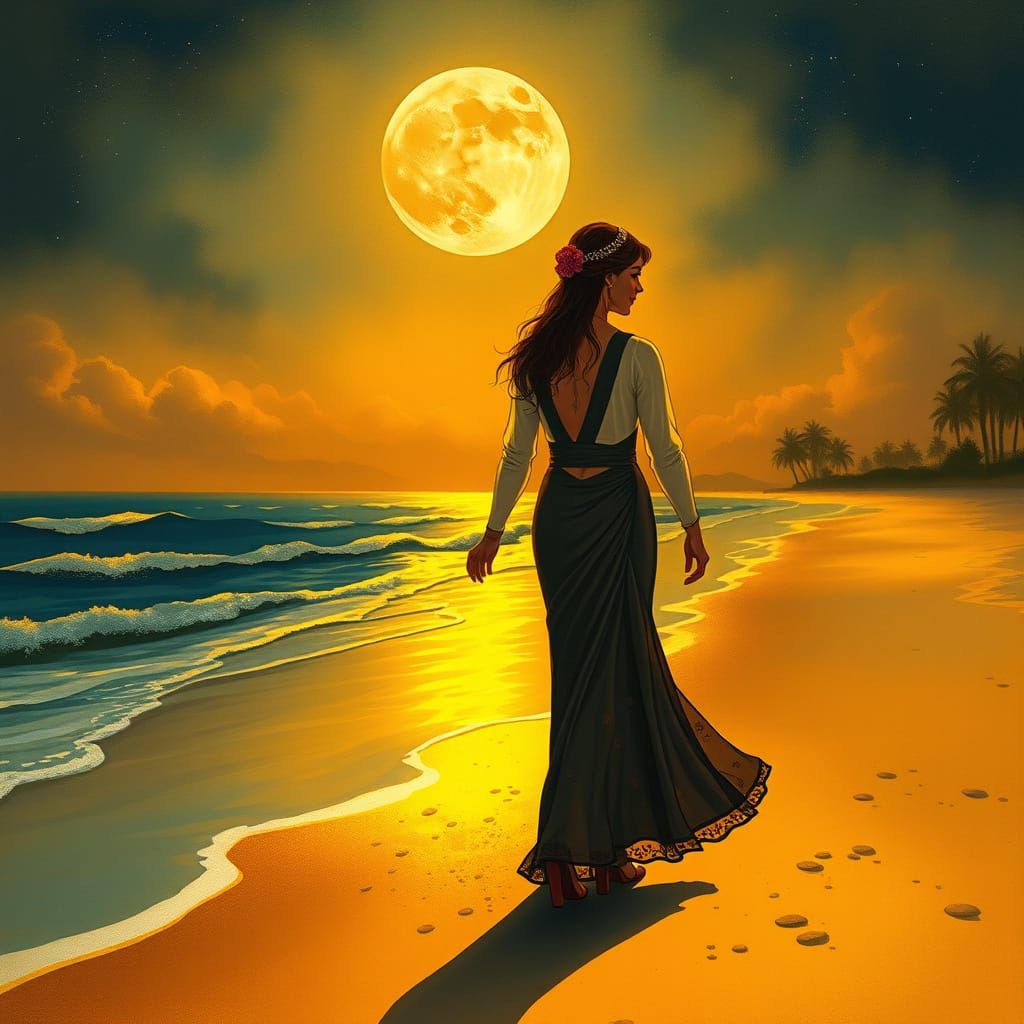 Romantic Beach Date in Art Nouveau Style