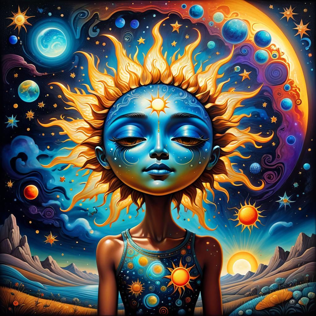 Sun being caressed in Esao Andrews and Chris Dyer pop surrealism style ...